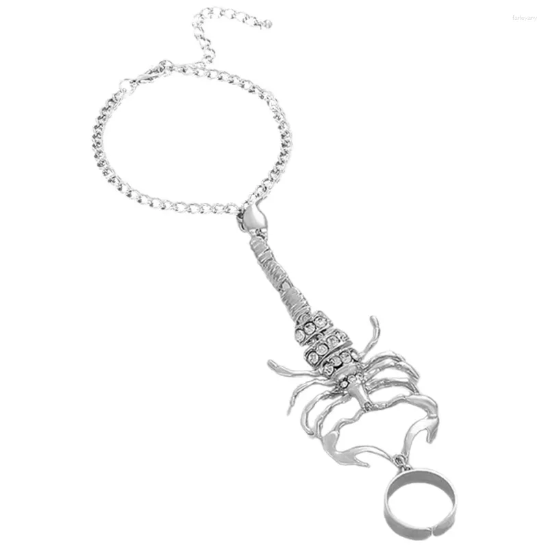 Braccialetti con ciondoli Bracciale Anello a mano Catena dello scorpione Gioielli Anelli per le dita Polsini per donna Catene per imbracatura Nappa con strass gotico punk