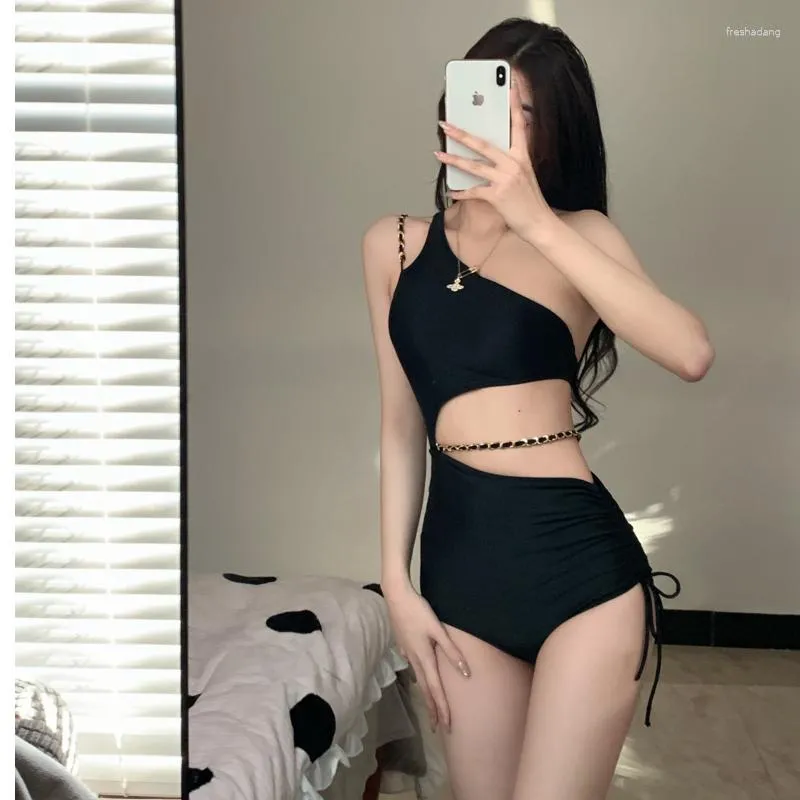 Bañador de mujer 2023, bañador Sexy de alta calidad, bañador de una pieza de verano negro Pure Desire Wind Ins, Bikini de primavera ajustado para chica coreana