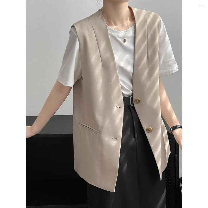 Gilets pour femmes lâche couleur unie sans manches Blazer gilet pour femmes 2023 été dames gilet veste avec simple boutonnage deux boutons