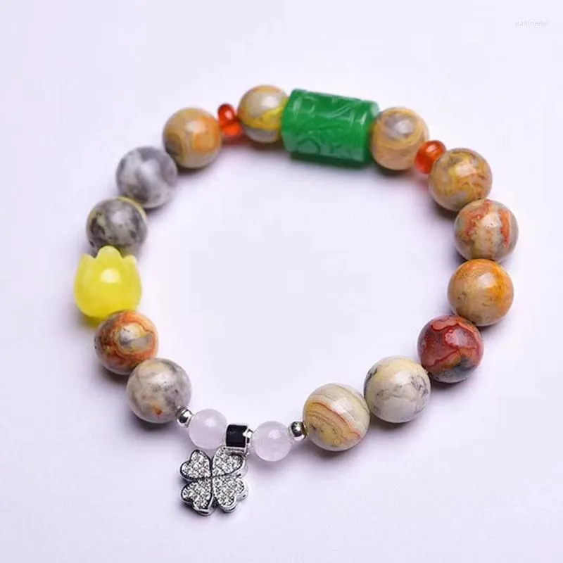 Strand Natural Crazy Agate Armband Round Pärlor Crystal Healing Stone Fashion Women Män smycken gåva