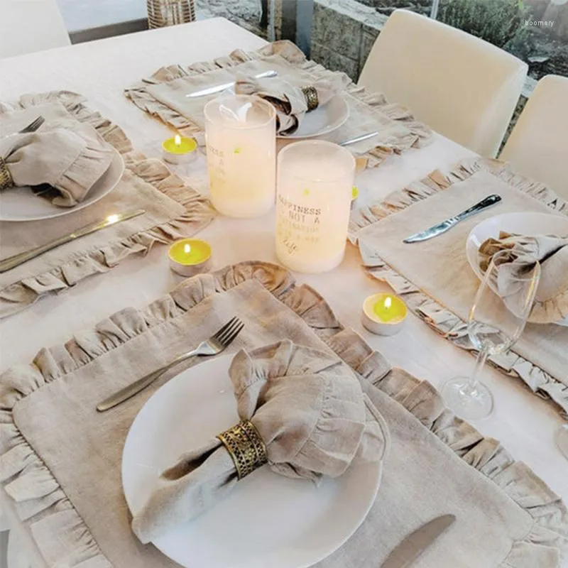 Bordservete linne servetter Bröllopsmiddag Solid färg flounce Placemats Ruffle Edge Classical Custom Home