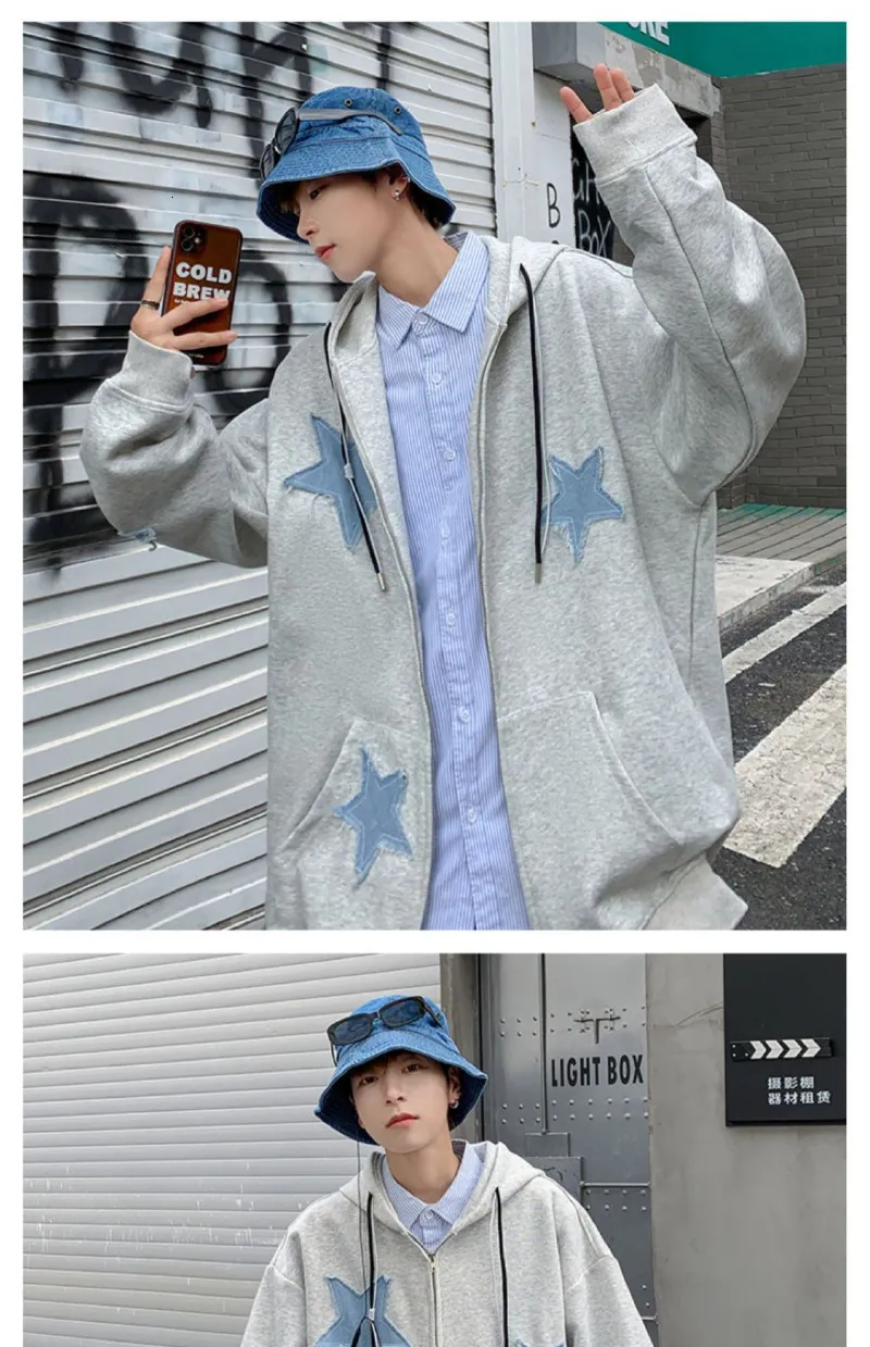 Y2K Zip Up Jackets With Harajuku Star Patch, Oversized Y2K Zip Up Jackets With Harajuku Star Patch, Oversized
