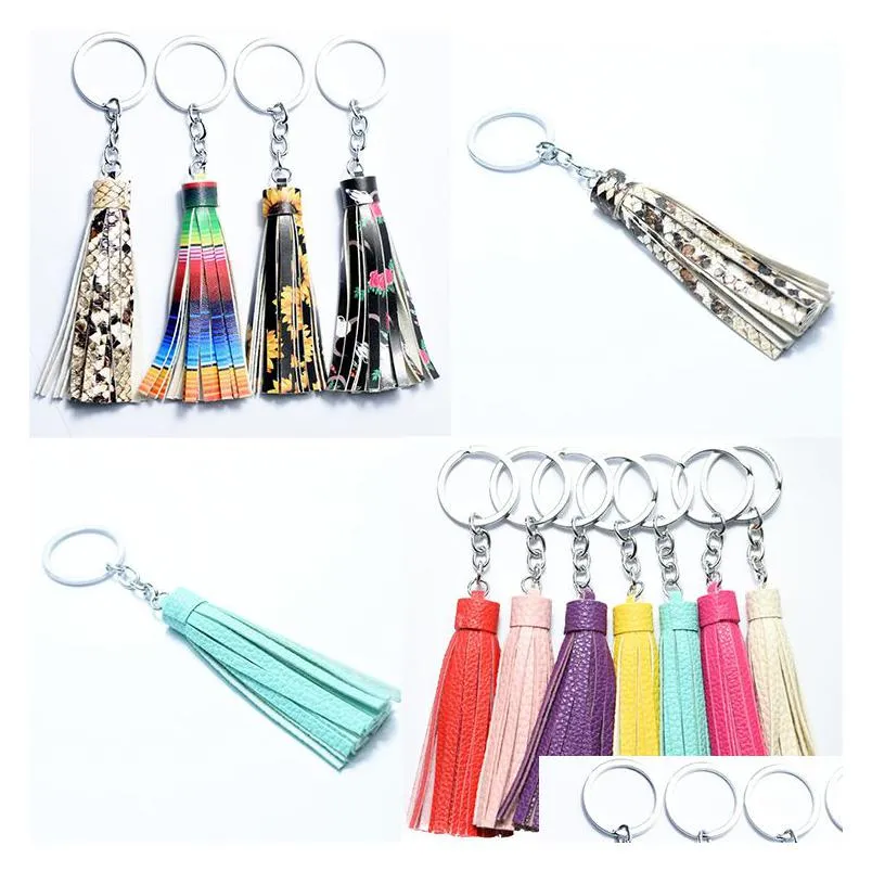 Keychains Lanyards Handgjorda mocka Tassel Vinyl Keyring Gold Sier Keychain Bag Pendant Accessories Women Key Chain Fashion smycken Ch otmsd