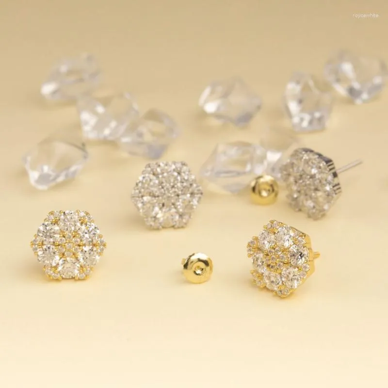 Boucles d'oreilles clous Hiphop Iced Flower Moissanite Diamond Screwback 14k Gold Plated 925 Silver Pass Gift