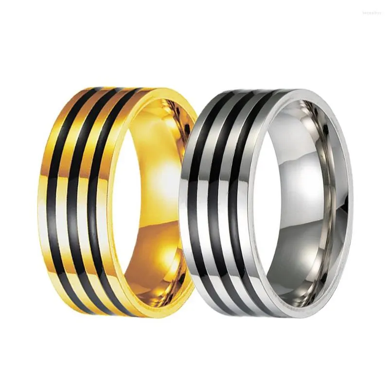 Alianças de casamento 8 mm de aço inoxidável simples feminino anel listrado preto ponta do dedo masculino moda casal punk joias presente