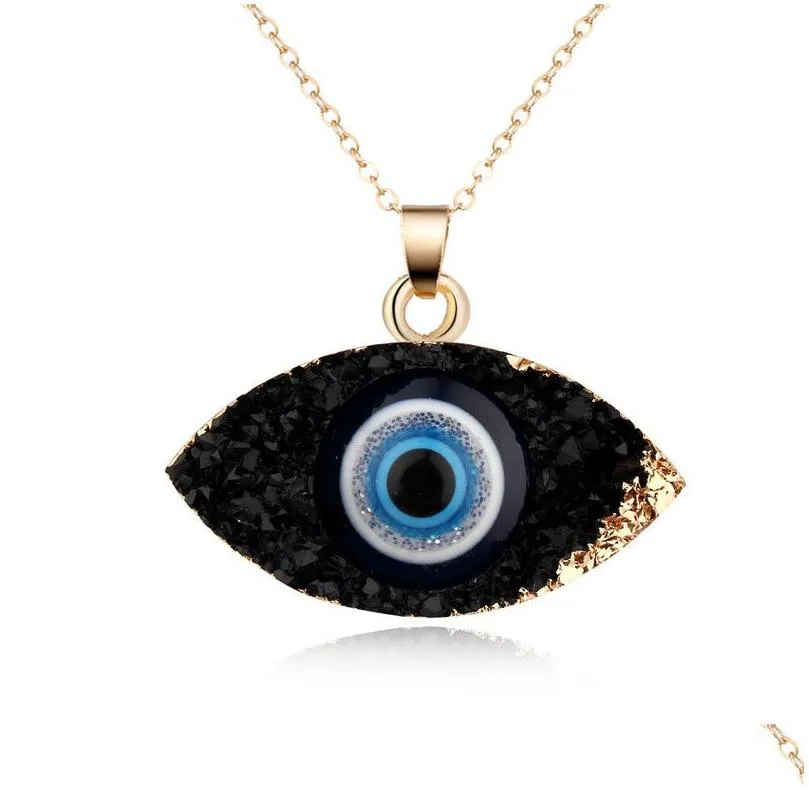 Colares com Pingente Simples Colar Evil Eye Feminino Fatima Hamsa Resina Clavícula Corrente Para Presente de Natal Imitação de Pedra Natural Gargantilha J Dhhim