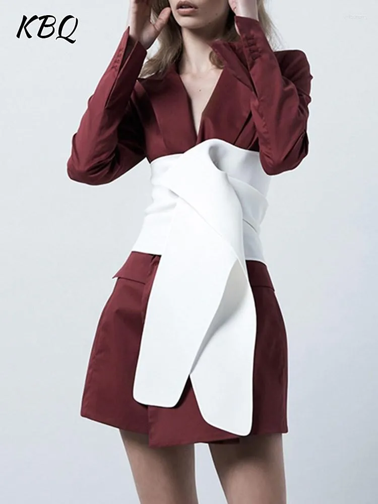 Kadın Suits KBQ Söndürülebilir Kemer Zarif Blazer Kadınlar Çentikli yakalı uzun kollu düz hit renk blazerleri kadın moda kıyafetleri