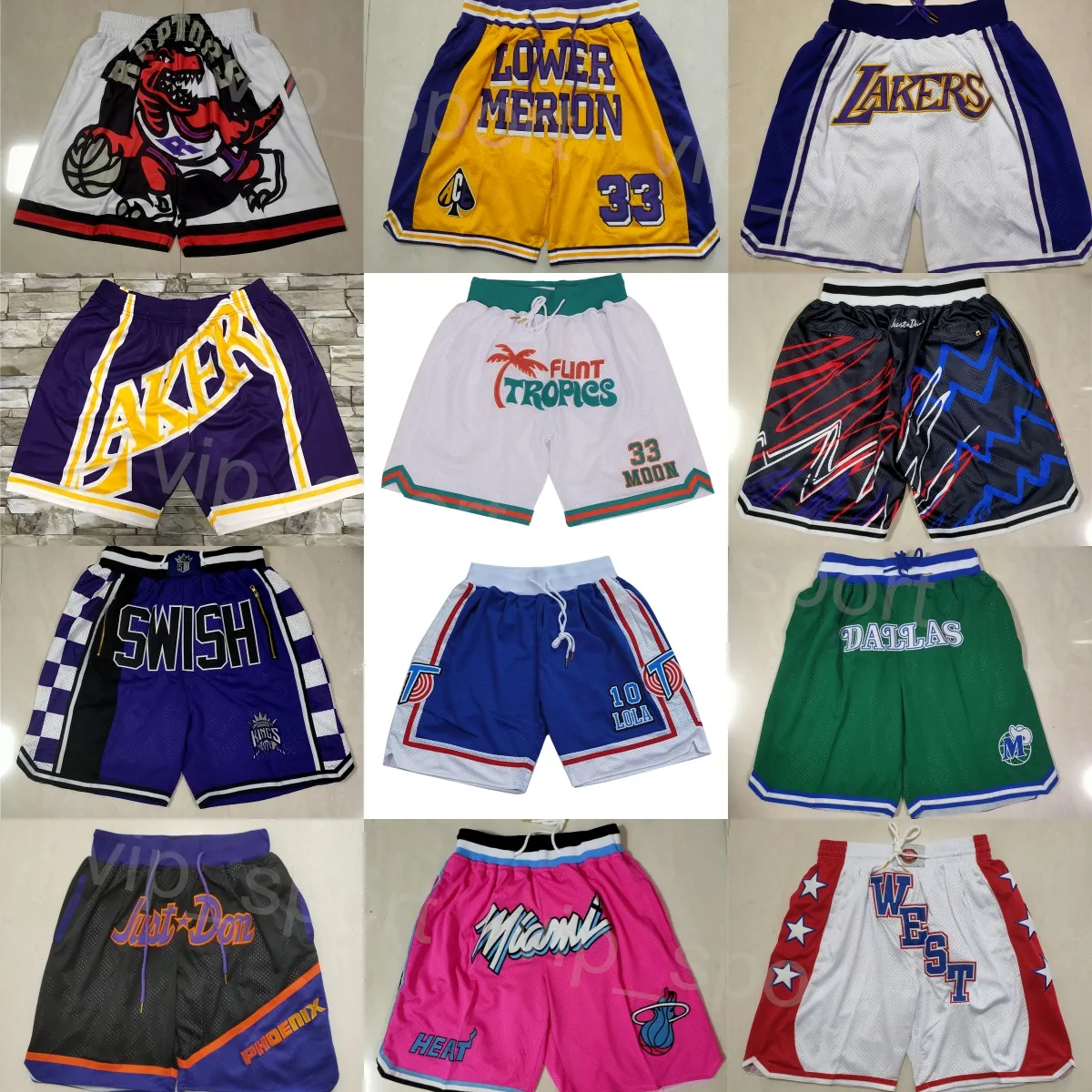 Basket bara don korta sport shorts sweatpants bär män Justdon Hippop Pant Zipper Fly Stitched Team Elastic midja dragskon Jalen Wilson Victor Oladipo