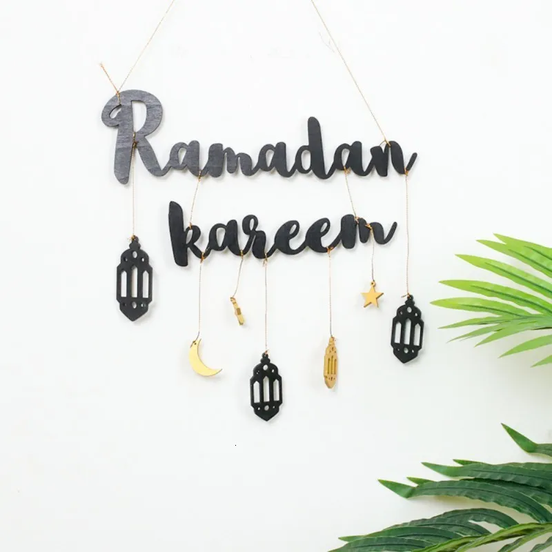 Decoratieve Objecten Beeldjes 2023 Eid Mubarak Ramadan Kareen Decor Maan En Ster Alfabet Hanger Houten Ambacht Voor Decoratie Thuis Deur Opknoping 230731