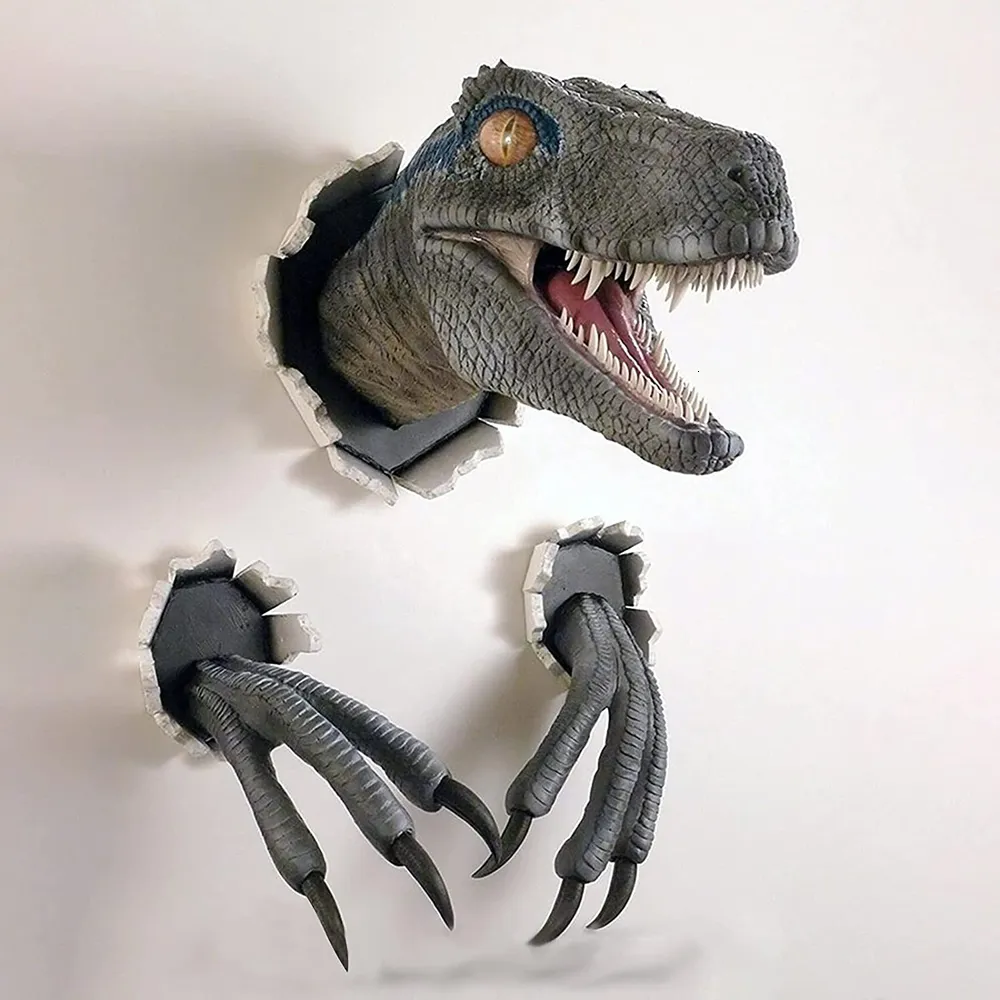 Other Event Party Supplies Broken Wall Raptor Three Pieces Set Imitation Dinosaur Dragon Legends Prop 3D Wall Mounted Art Sculpture Shape Statue Home Decor 230729