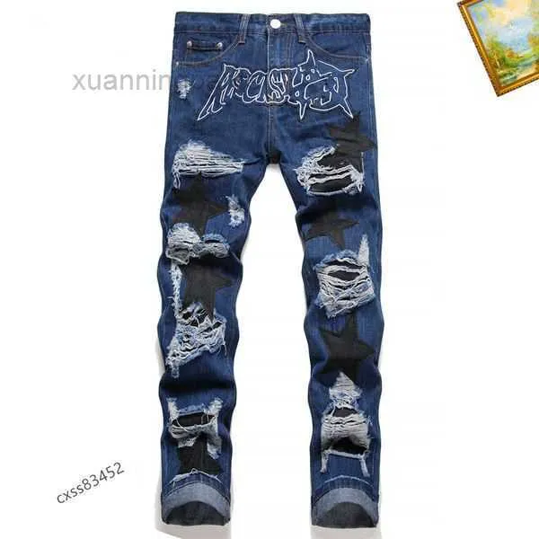 Jeans da cowboy skinny strappati Jean Rock Revival Pantaloni da motociclista da motociclista in denim elasticizzato slim dritti Trendy Streetwear T5ZD