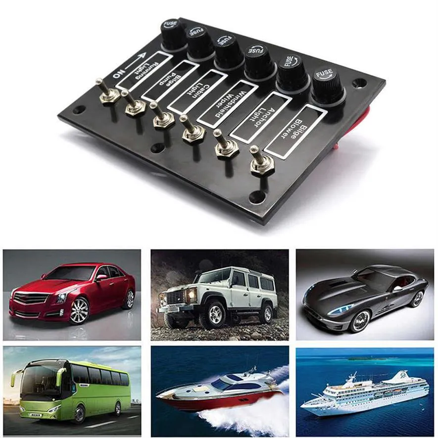For Car Marine Ship Caravan RV DC12 24V ON OFF Rocker Toggle Car Switch Panel With Fuse Protection 6 Gang Label Stickers271D