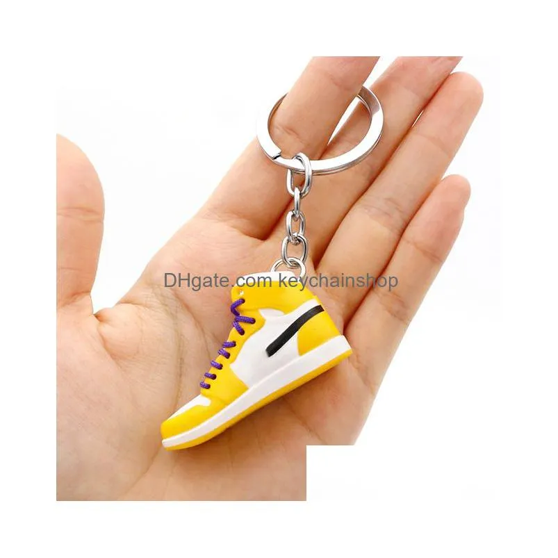 Keychains Lanyards Simation 3D Sneakers Keychain Fun Mini Pu Basketball Shoes Keyring Diy Finger Skateboard Accessories Jewelry Pend Otaqn