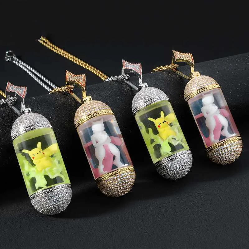 Bijoux de créateurHip Hop Luminous Zircon S925 Silver Capsule Iced Out Cartoon Pendant