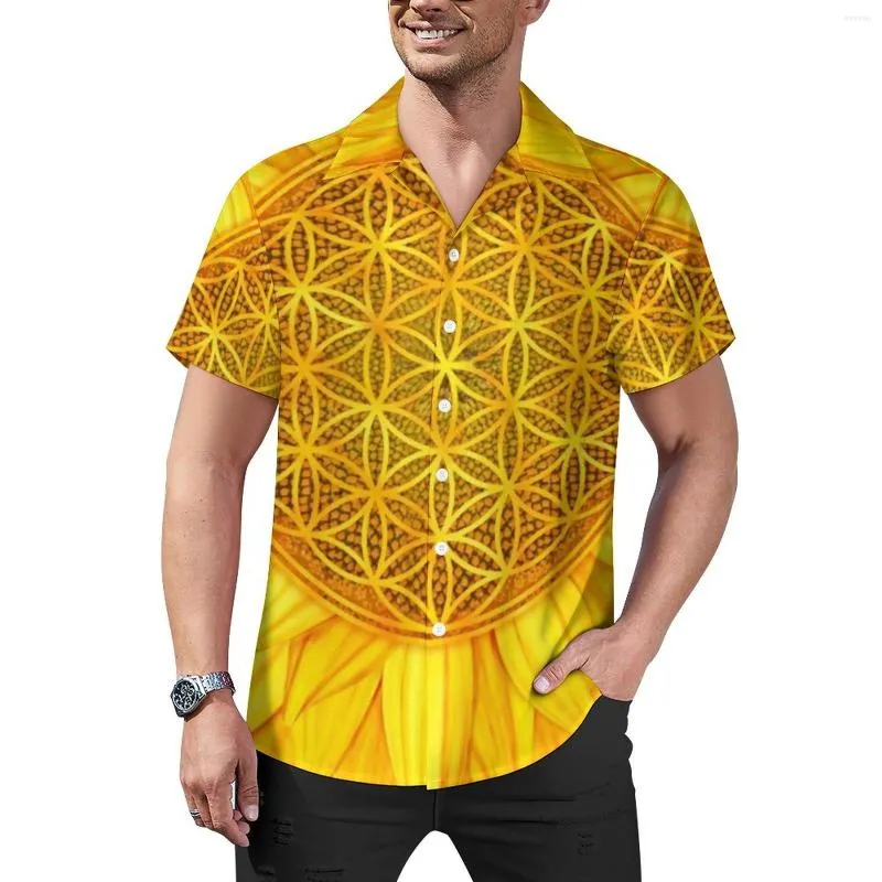 Men's Casual Shirts Big Sunflower Print Blouses Man Flower Of Life Hawaii Short Sleeve Vintage Oversized Beach Shirt Birthday Present