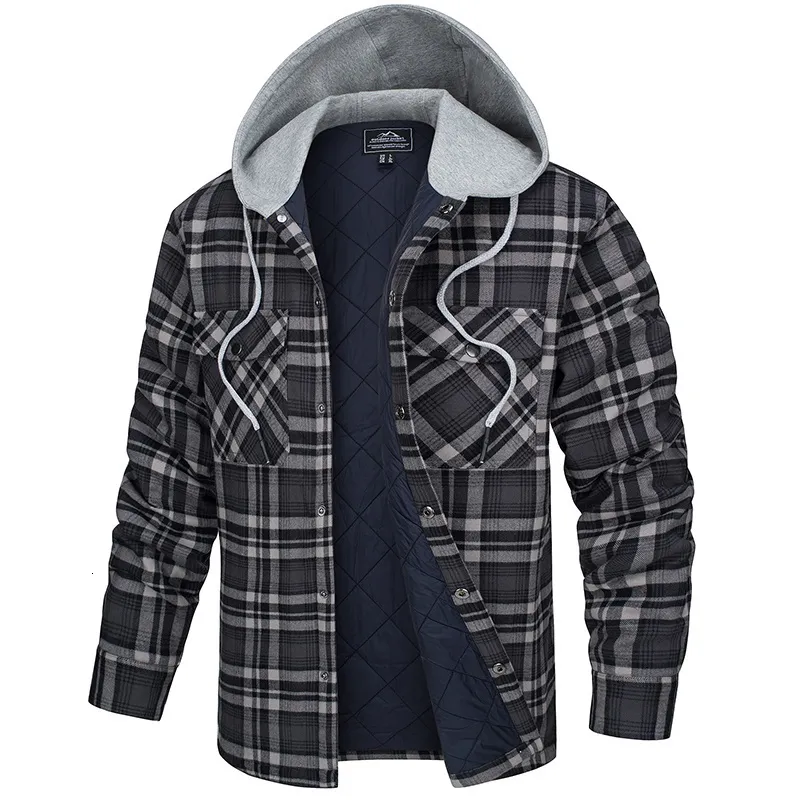 Mens Jackets Hooded Flannel Jacket Thick Warm Winter Coat Autumn Casual Plaid Shirt Cotton Male Windbreaker Hoodies 230731