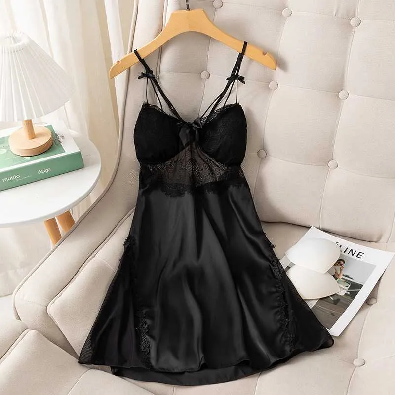 صيف Chemise Lightgown Sleepwear Lace Hollow Out Gown Nighties Nightwear Sexy Strap Nightdress Satin Datin Robe Home Wear L230626