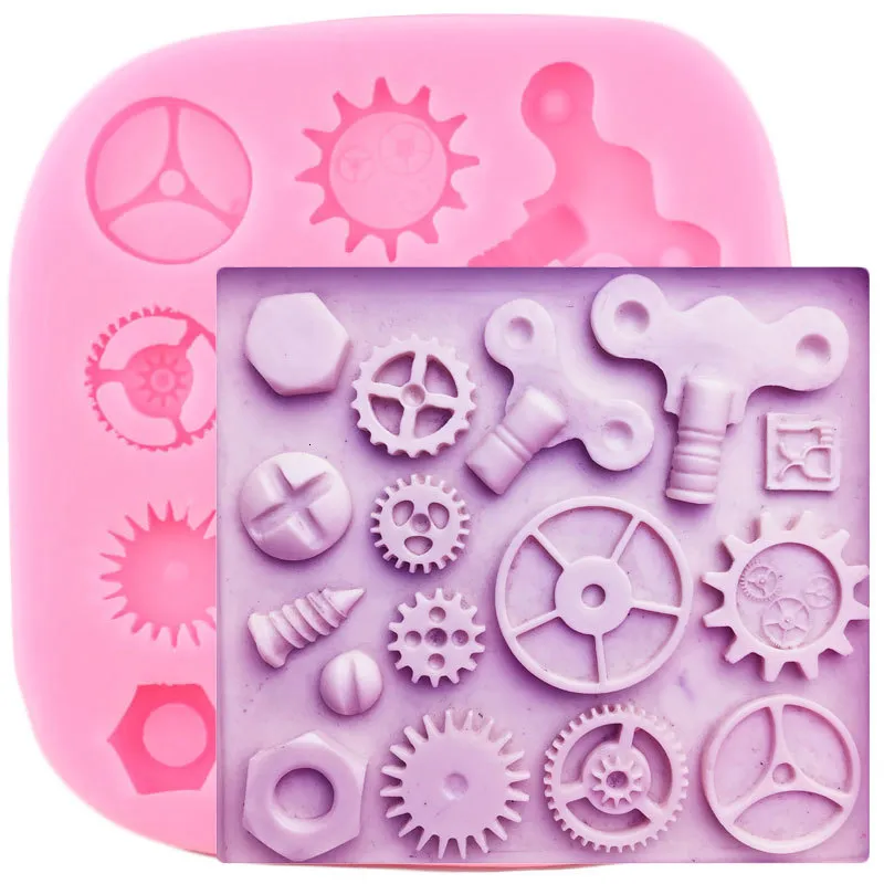 Cake Tools Mechanical Gear Screw Nut Silicone Molds DY Steampunk Fondant Decorating Cupcake Topper Candy Clay Chocolate Moulds 230731