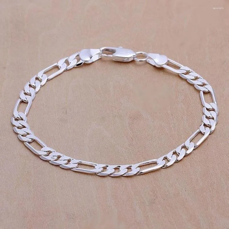 Link Bracelets STAMPED 925 Wedding Nice Gift Silver Plated 6MM Chain Men Women Jewelry Fashion Beautiful Bracelet