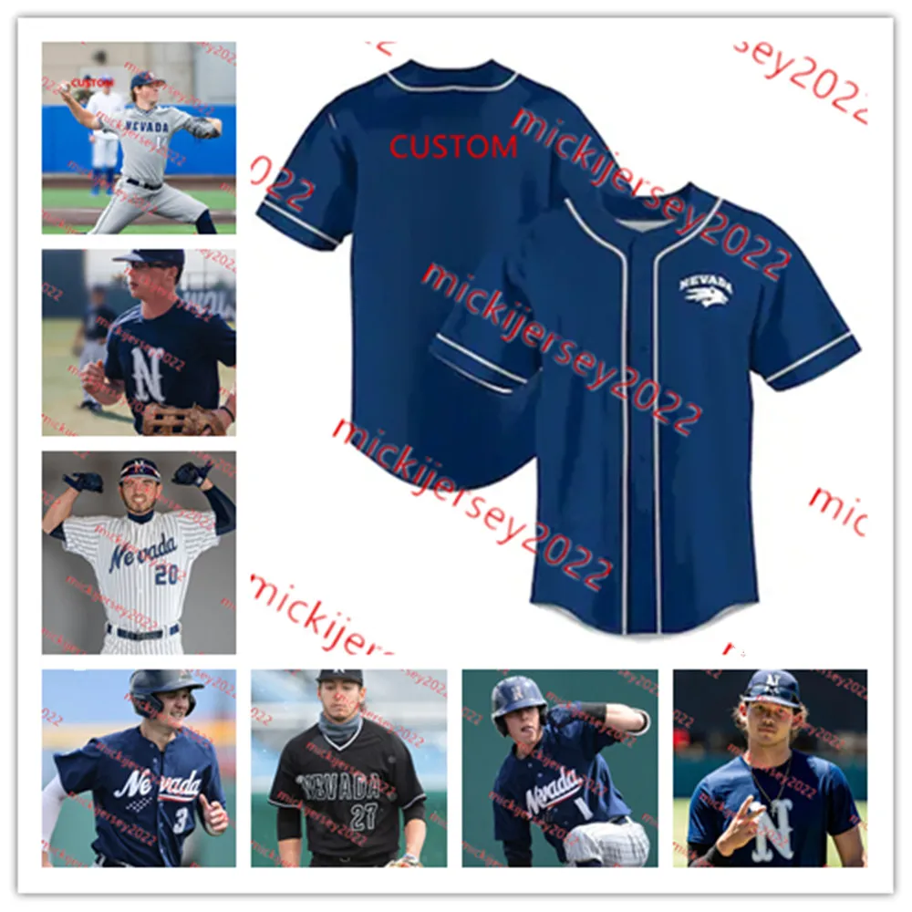 Jaxon Woodhouse Peyton Stumbo Nevada Jersey cucitura cucitura Mens Morgan White Burfield Burfield Michael Sarhatt Dillan Shrum Nevada Wolf Pack Baseball Maglie da baseball