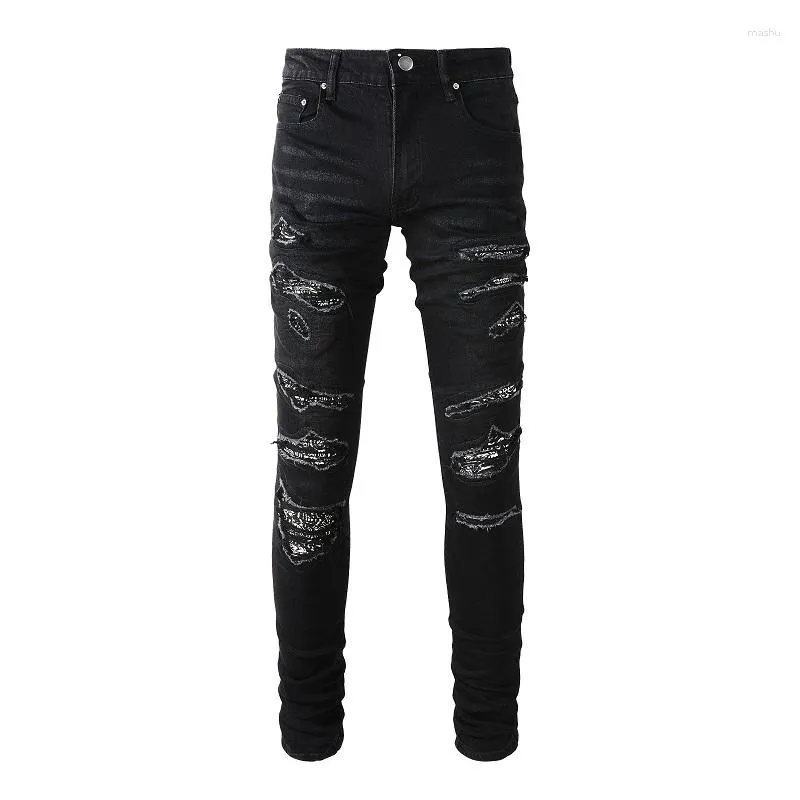Jeans da uomo Pantaloni Jean strappati neri Skinny strappati Denim slim streetwear di alta qualità