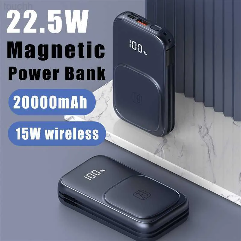 Banks d'alimentation du téléphone portable 20000mAh Banque d'alimentation magnétique 22.5W Propre charge rapide Batterie externe 15W POWERBANK PORTABLE sans fil pour iPhone 12 13pro L230731