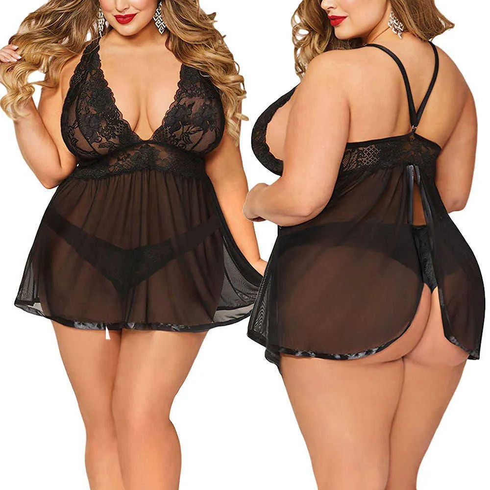 Sexy Skirt Plus Size 5XL Erotic Lingerie Sex Babydoll Dress Transparent Lace Women's Nightie Underwear V-neck Sleeveless Sleepwear 230717