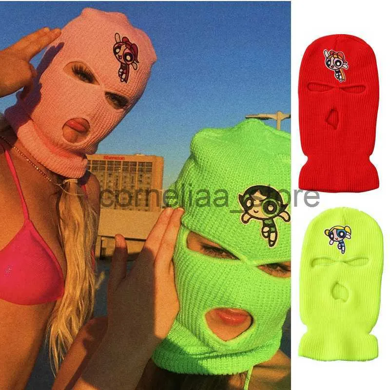 Beanie/Skull Caps Three Hole Wool Sticked Hat Ski Mask Warm Pullover Hat J230731