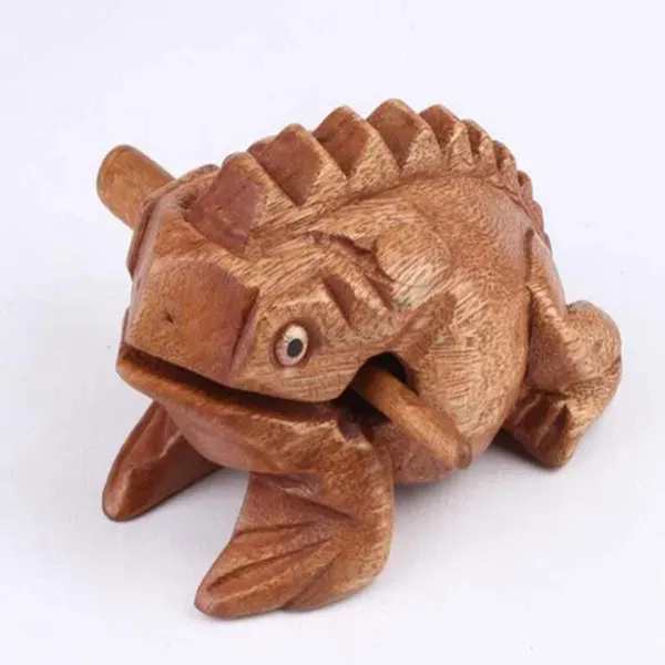 Thailand Lucky Frog with Drum Stick Traditional Craft Home Office Decor Wooden Art Figurines Miniatures1576665