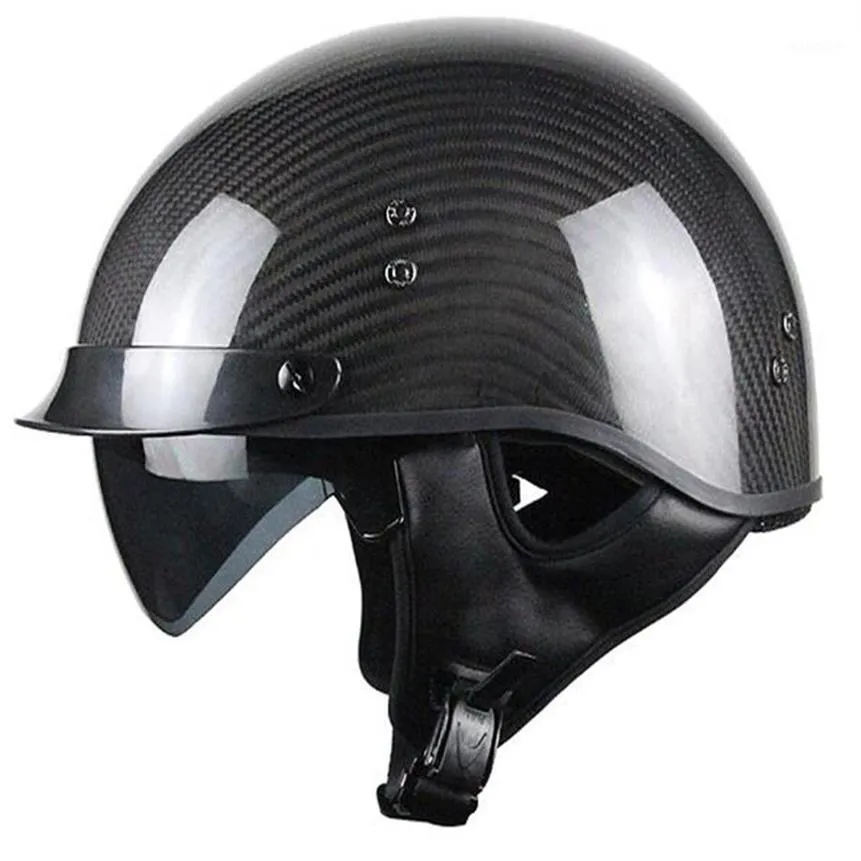 Meio Capacete Voss 888CF Fibra de Carbono Genuíno DOT com Lente de Sol Retrátil e Liberação Rápida de Metal - S - Gloss Carbon1277i