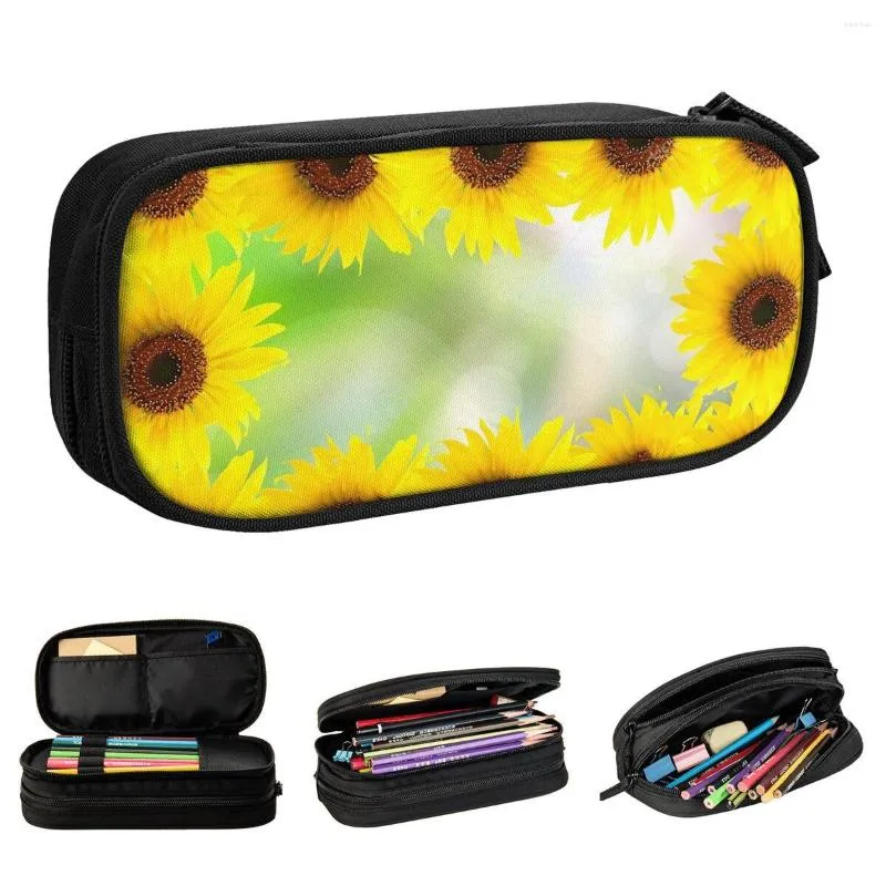 Sunflower Plant Pencil Case Pencilcases Pen Box For Student Large Storage Bag School Supplies Zipper Stationery