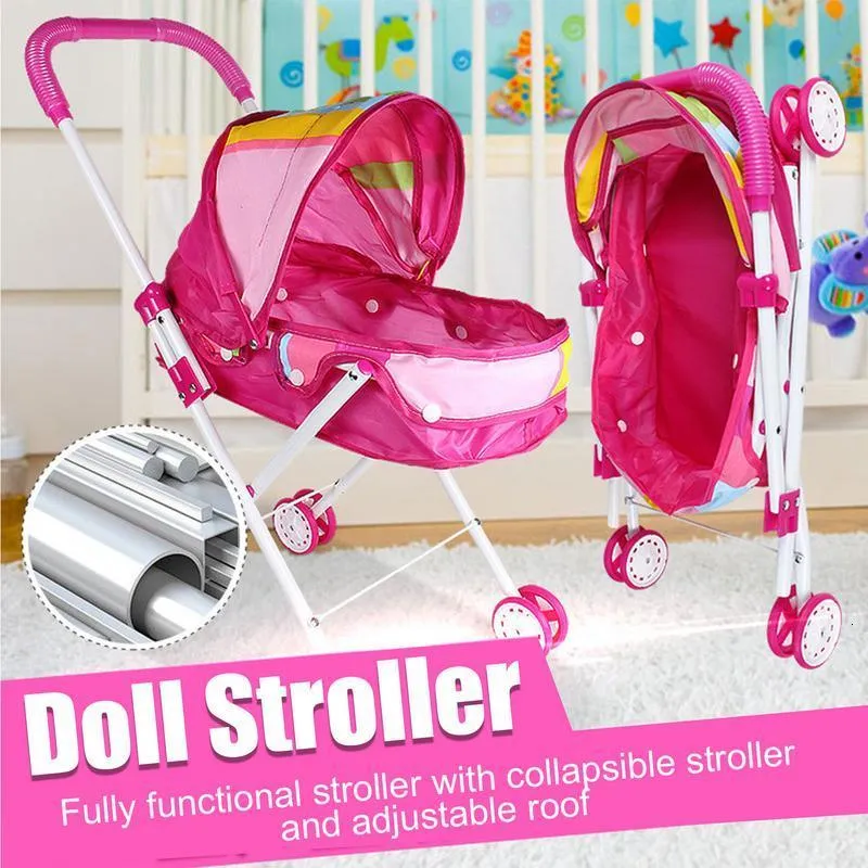 Creative Yellow Print Lightweight Steel Pole umbrella stroller for Kids Foldable Baby Carriage Toy with Comfortable Hand and Tools Workshop