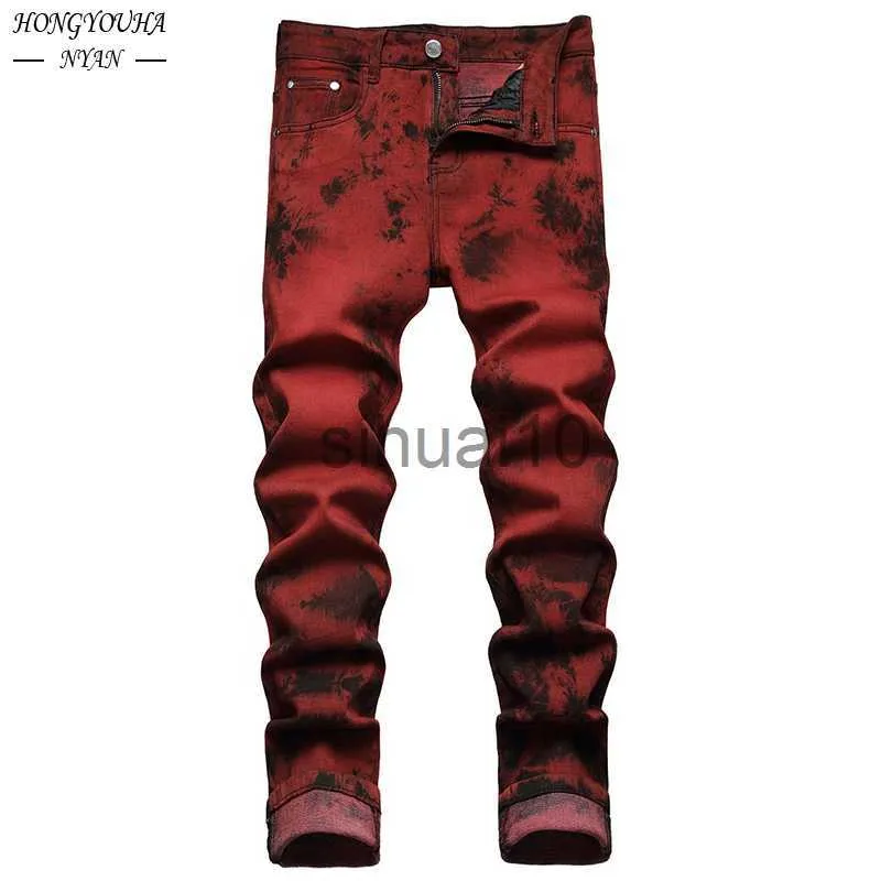 Mens Jeans Brand Mens Jeans High Quality Slim Tie Dye Snow Wash Brick