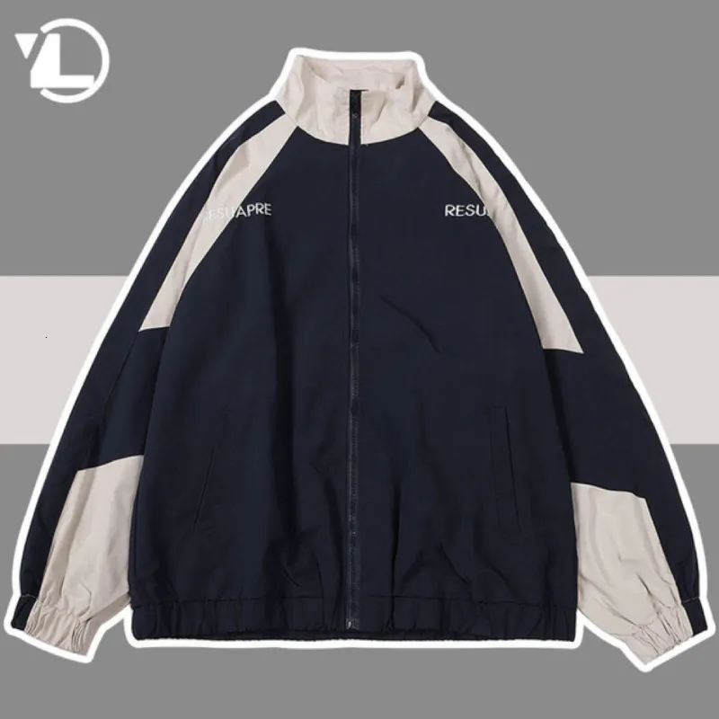 Mens Jackets Jacket Trendy merk Contrast Kleur Patchwork Vintage paar Loose dunne sportwindbreaker 230731