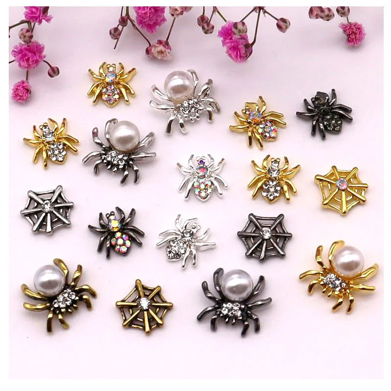 Nail Art Decorations 10pcsPack Metal Halloween Collection Nail Art Decorations Pumpkin Skeleton Spider Skull Shiny Charm Nail Accessories 230729