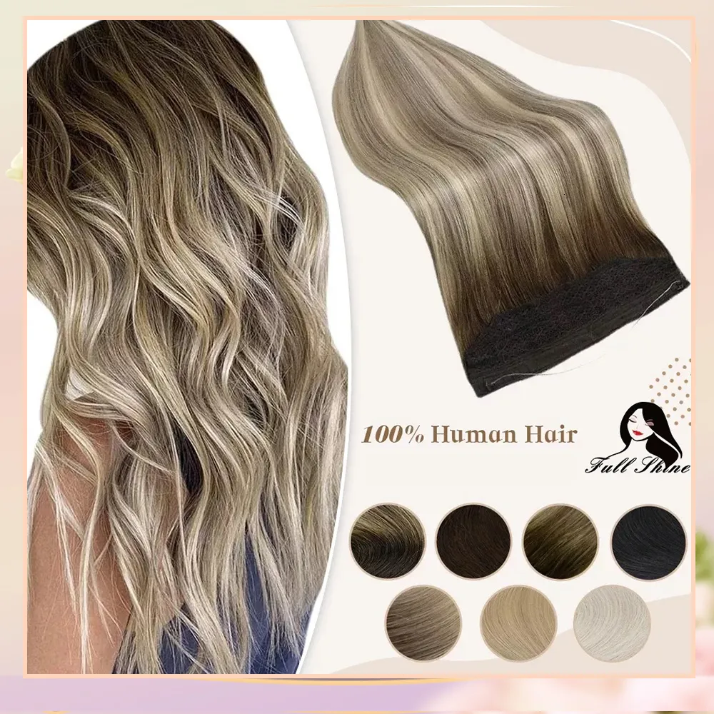 Hair Bulks Full Shine Fish Line Extensions Unsichtbare Fadenverlängerungsclips für Frauen 20" Blond Schwarz Grau Farbe 230728