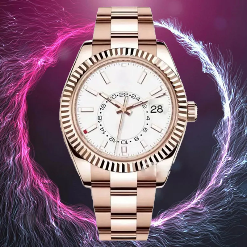 Relógio masculino esportivo de luxo SKY Dweller Relógios automáticos Multifunção GMT Fuso horário duplo 904L Pulseira de aço inoxidável Oyster Relógios de pulso luminosos à prova d'água