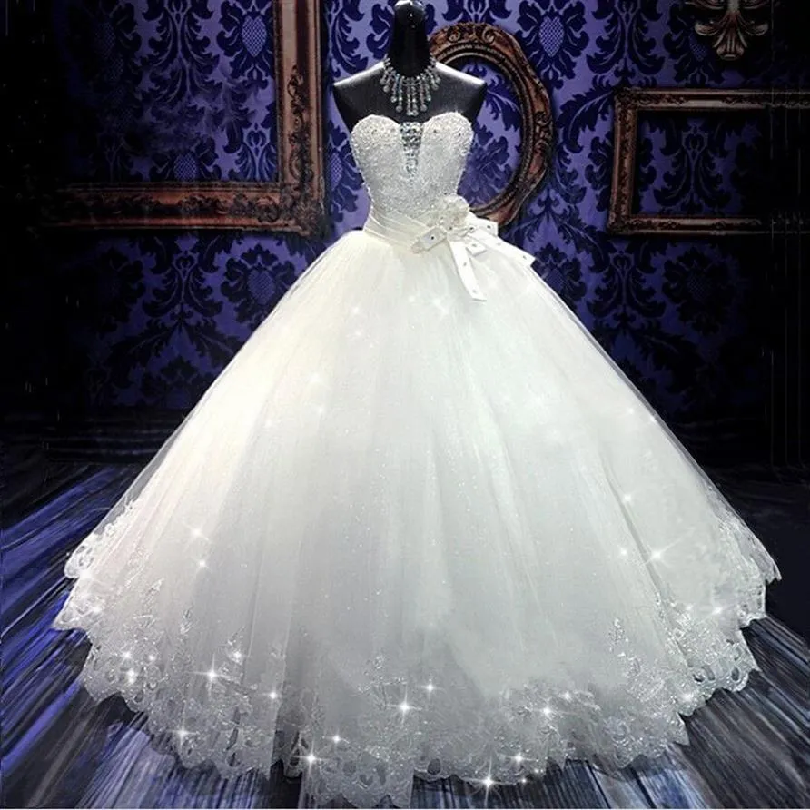 عالي الجودة Po Bling Bling Crystal Dresses Back Ladage Tulle Tulles Floor-Length Ball Dontrals298W