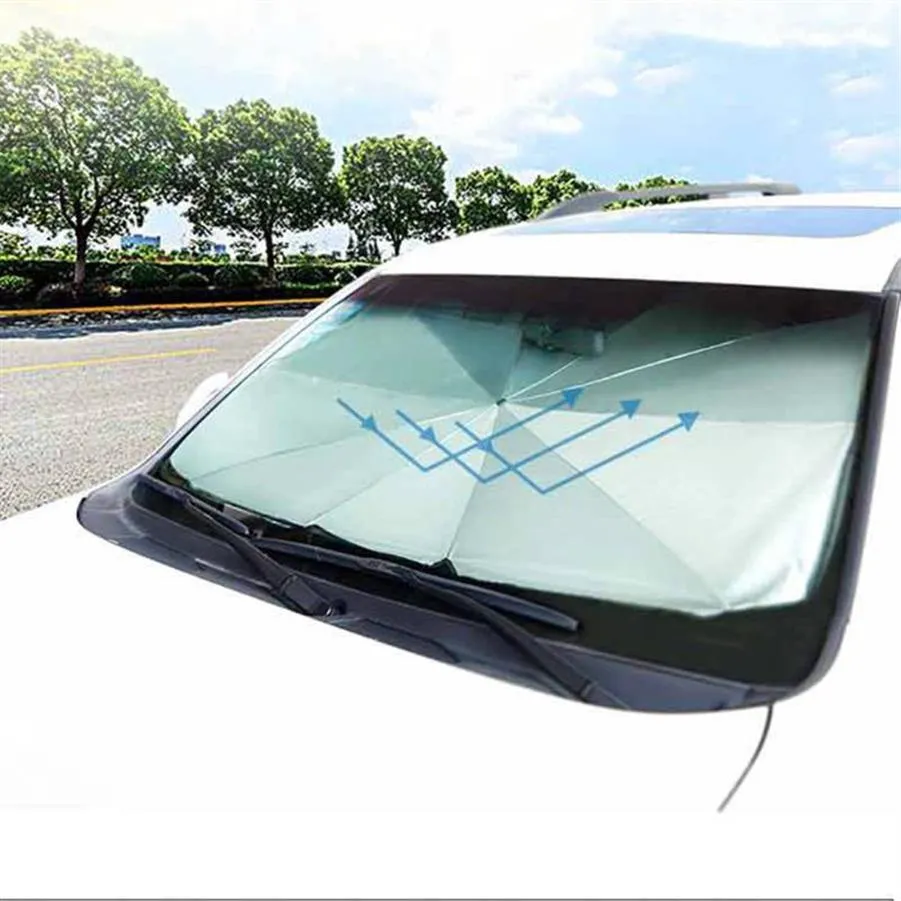 Bilsolskade täcker värmeisolering Främre fönster Interiörskydd 145 cm vikbar vindruta solskugga paraply228f