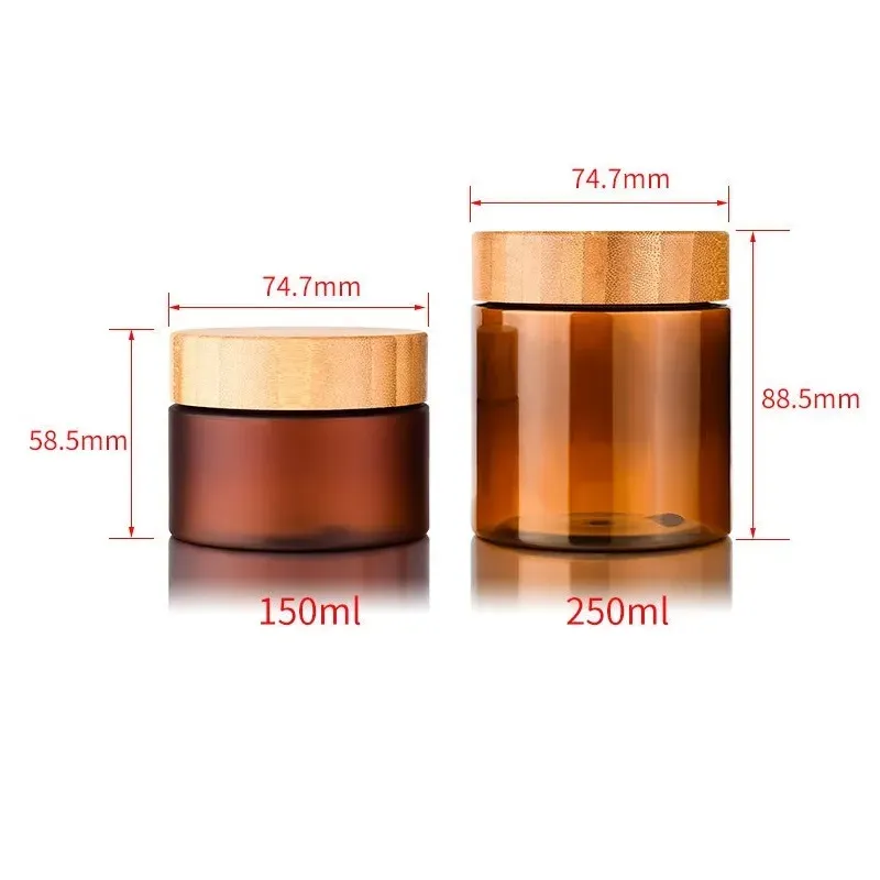 Body Butter Cream Container Packaging Bottles Amber PET Cosmetic 5Oz 8Oz Plastic Jar With Screw Cap Bamboo Wooden Lid 50ml 150ml 250ml 500ml