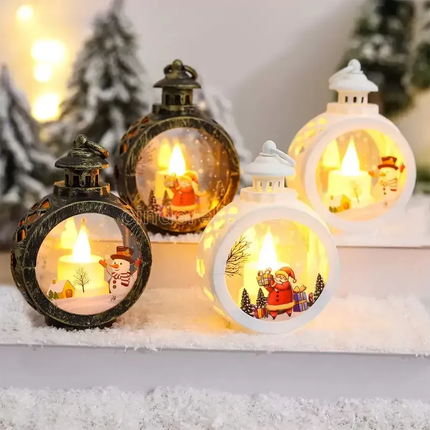 Świąteczna okrągła lampa wiatrowa Wesołych świąt Bożego Narodzenia dla domu przyśród przyczepów navidad noel prezenty świąteczne ozdoby szczęśliwego nowego roku FY9669