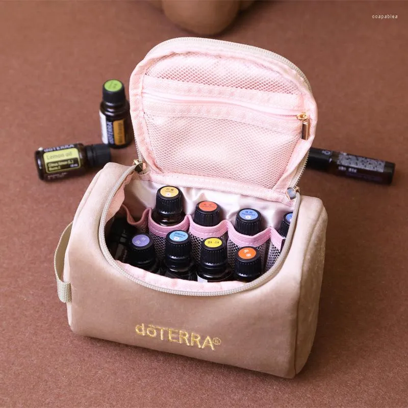 Förvaringspåsar doterra eteriska oljor väska flaska för 15 ml stor kapacitet bärbar plysch handväska kosmetik