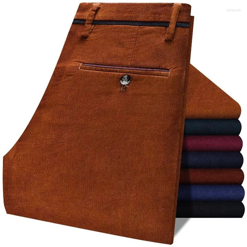 Pantaloni da uomo Autunno e inverno Velluto a coste Spessa Casual Business Fashion Pantaloni slim elasticizzati Marca maschile Marrone Vino rosso Navy Nero