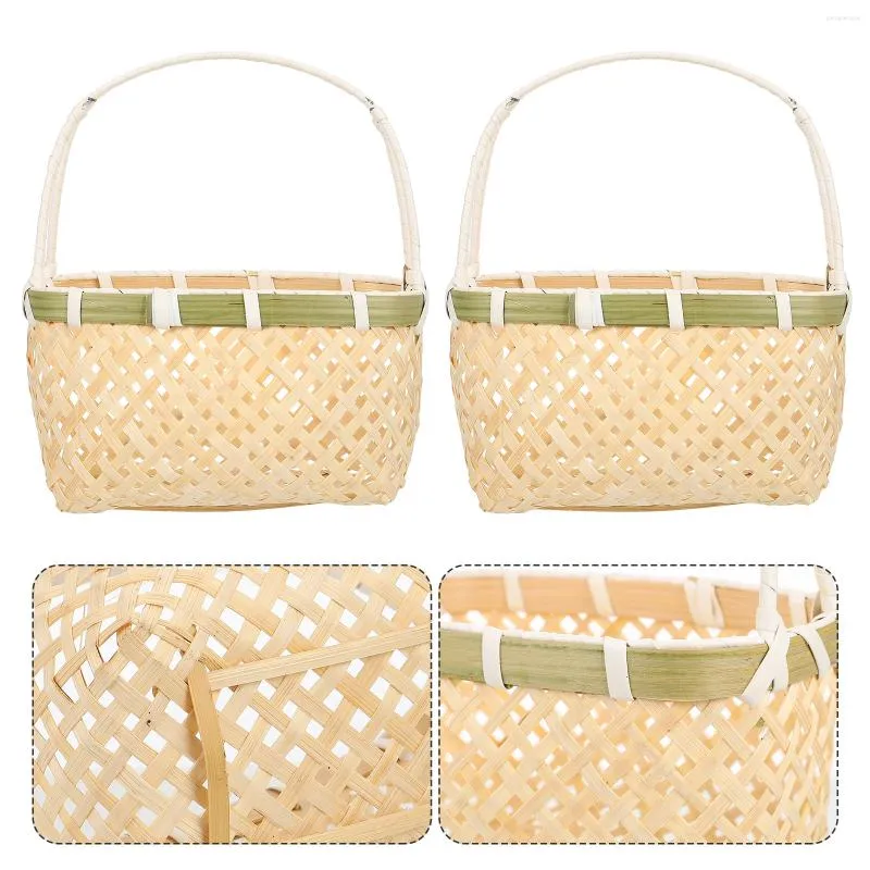 Set di stoviglie Cestino di vimini intrecciato Cestini di fiori in rattan da picnic Contenitori per frutta snack Contenitori per contenitori Manico per ragazza Regalo per ragazza