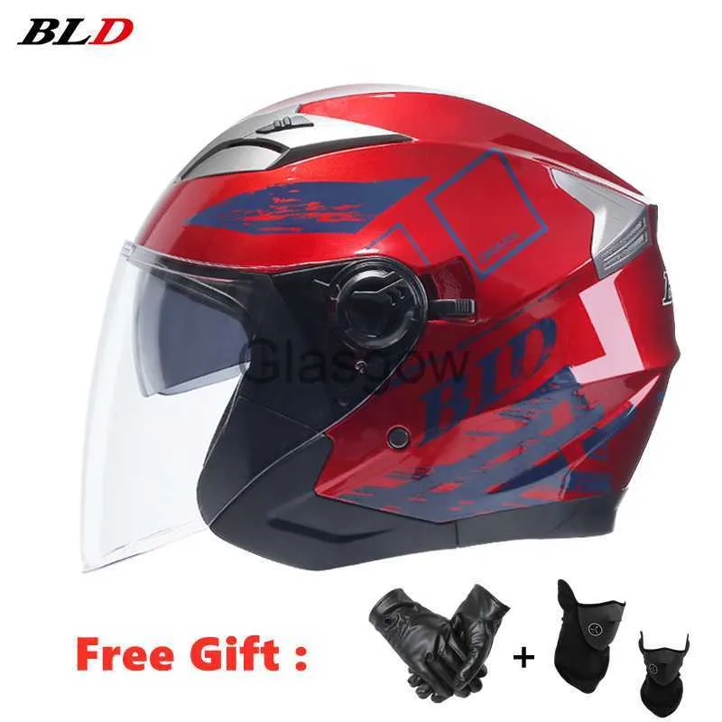 Capacetes de motocicleta BLD New Open Face 34 Capacete de Motocicleta Retro Vintage Moto Dupla Lente Moto Bicicleta Capacetes de Motocross 708 ABS Alta Qualidade X0731