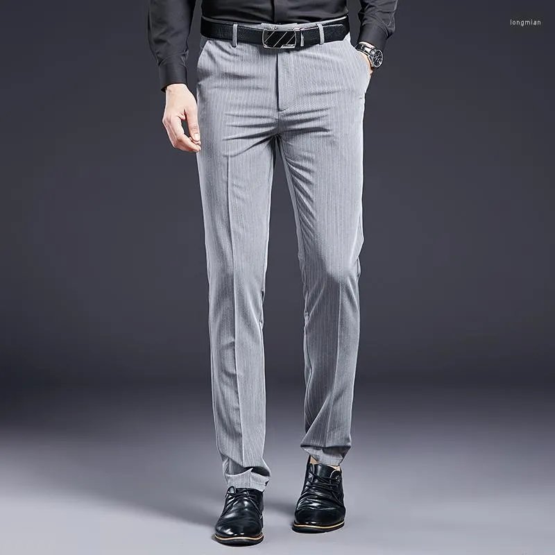 Men's Pants Business Casual Trousers 2023 Spring Vertical Stripe Straight Tube Non Ironing Middle-aged