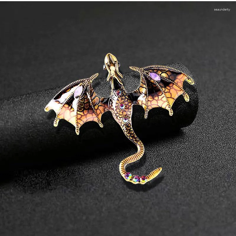 Brosches Emalj Dragon Brooch Kvinnor och män mode Animal Pin 4 Colors Spring Design