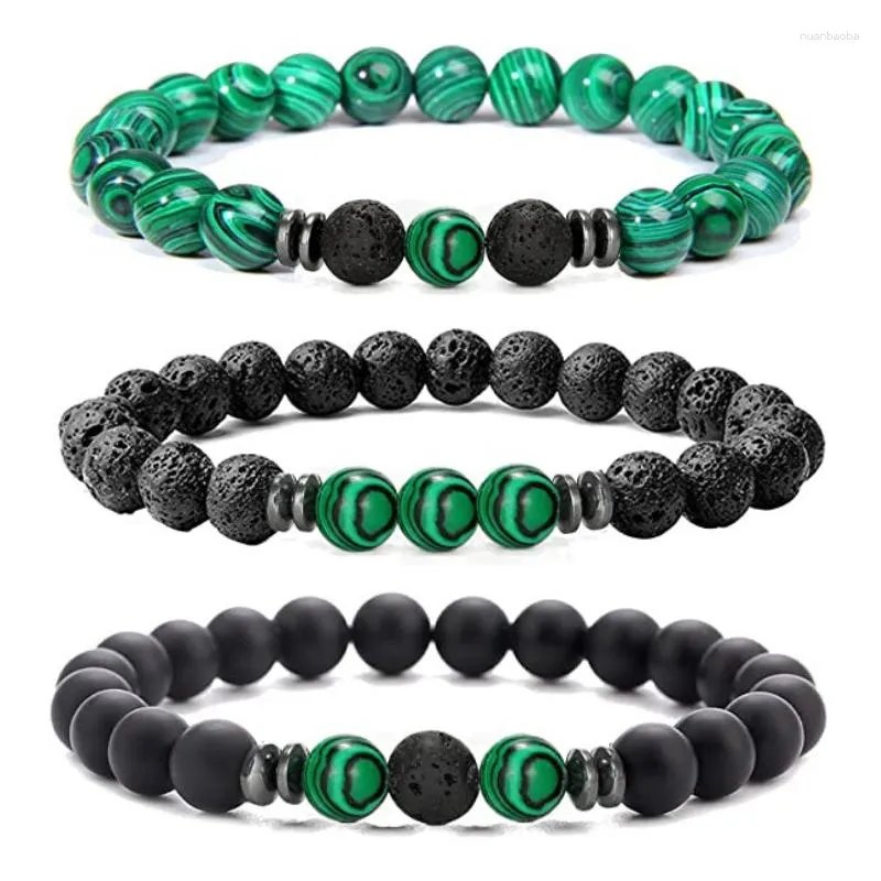 Strand Natural Malachite Pär med armband för män och kvinnor Cool Elastic Green Pärlor handled Bangle Black Matte Accessory