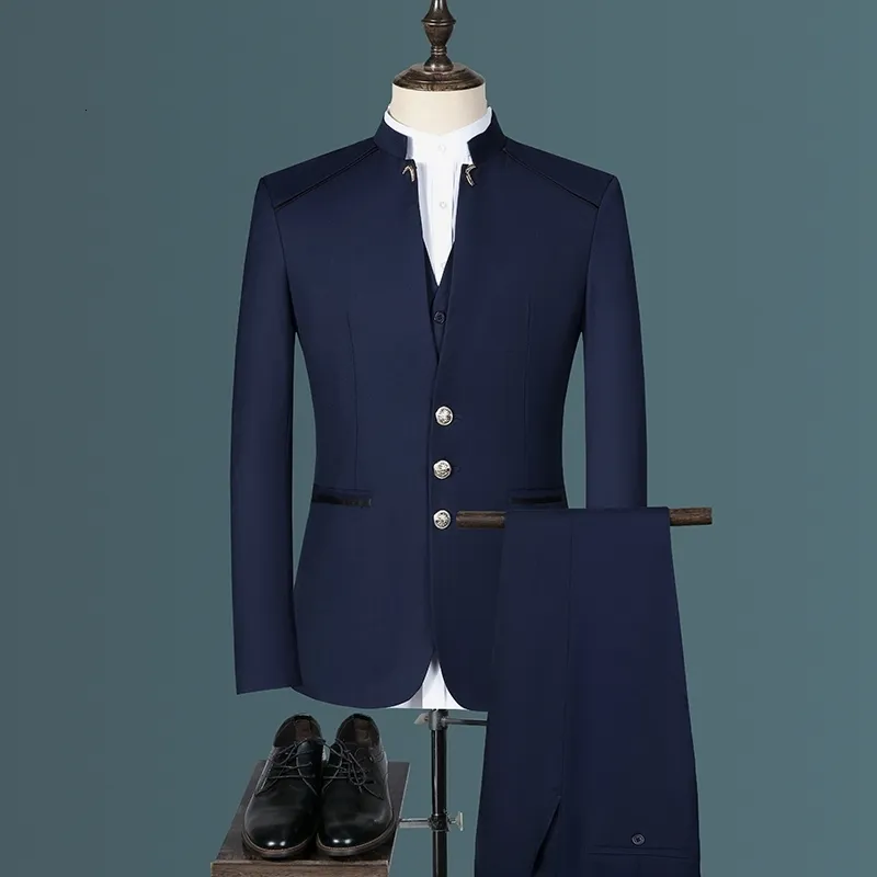 Garnitury męskie Blazery stają kołnierzykami męskie spodnie blezerowe kamizelka biznesu męskiego menu ślubnego płaszcza płaszcz