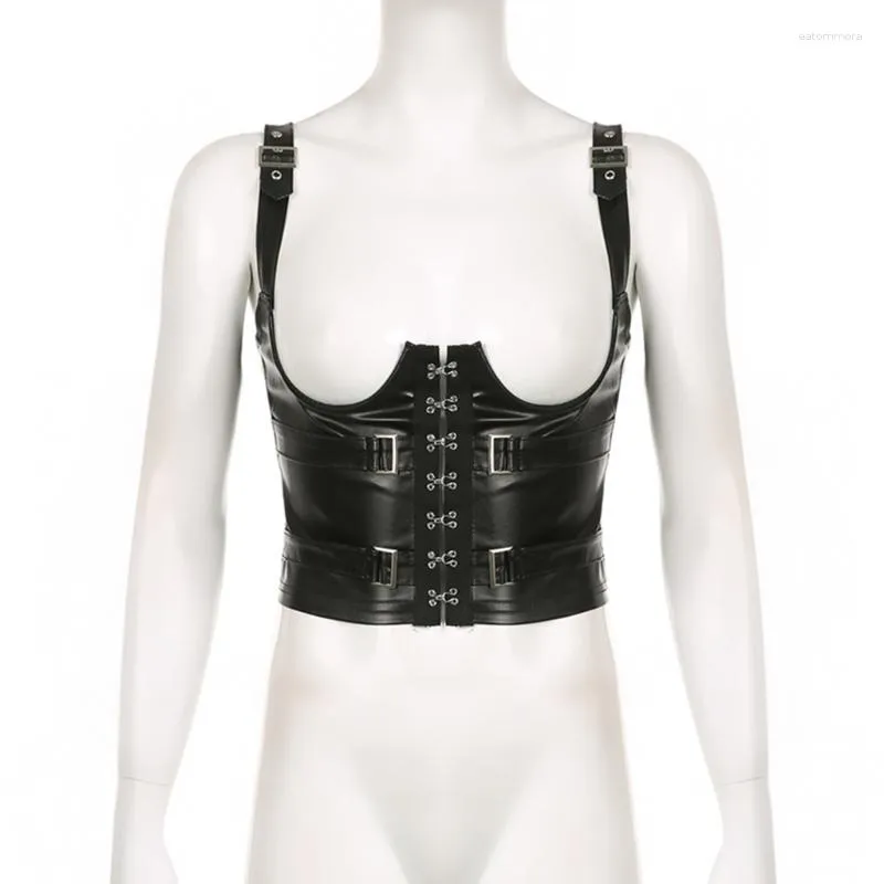 Cintos femininos com tiras finas em couro PU Bustier Crop Top sexy decotado Sling Tops sem costas sem mangas Camis